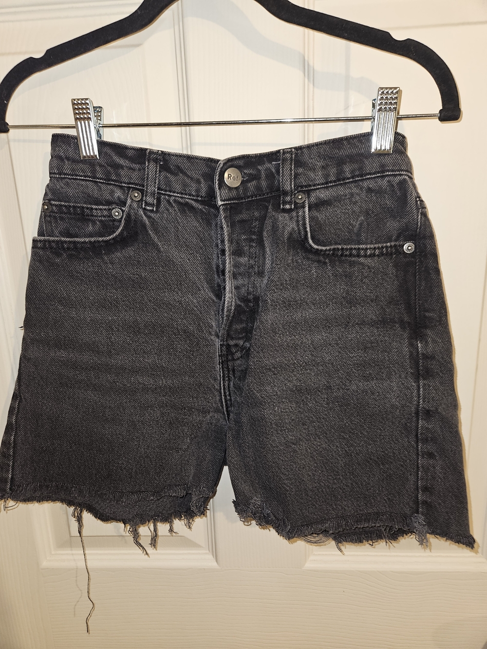 Reformation Black Washed High-Rise Denim Cutoff Shorts